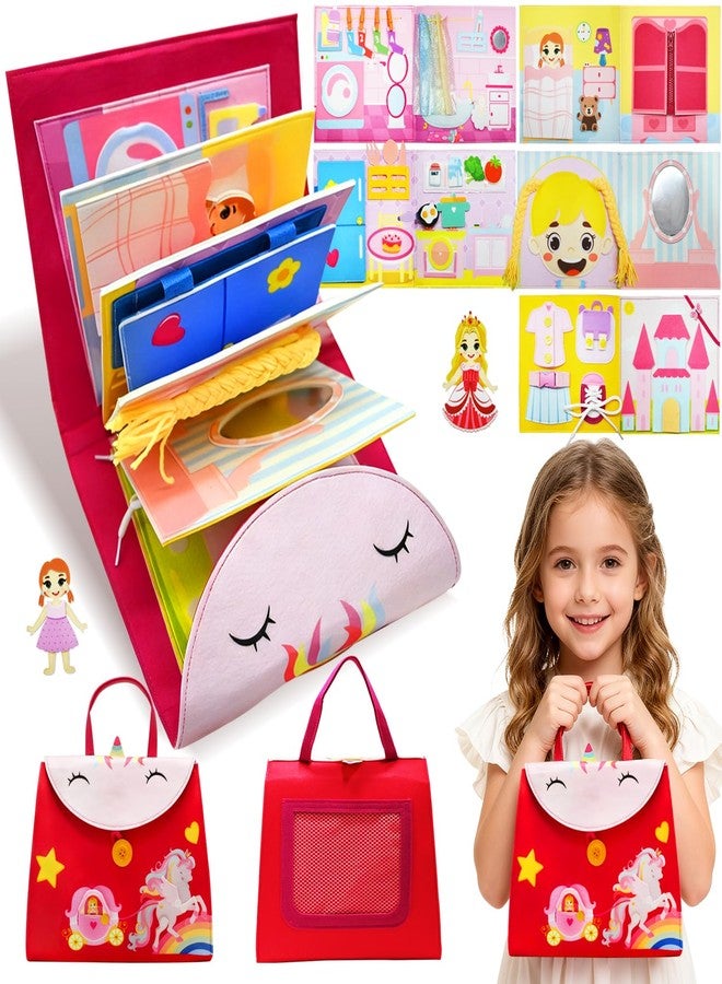 Kimicare Montessori Busy Book for Toddlers 1-3, Unicorn Felt Busy Board for 1 Year Old Toddler Activity Book Princess Dress Up Educational Learning Sensory Toys Birthday Christmas Stocking Stuffers Gifts Girls - Image 1